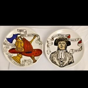 Vintage Lipper & Mann 19th Century Inventions Mini Plates Pair Japan